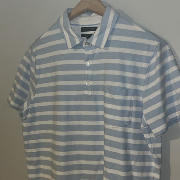 Bannna Republic Performance Pique Sky Blue Striped Casual Polo Collar Shirt - Picture 2 of 9